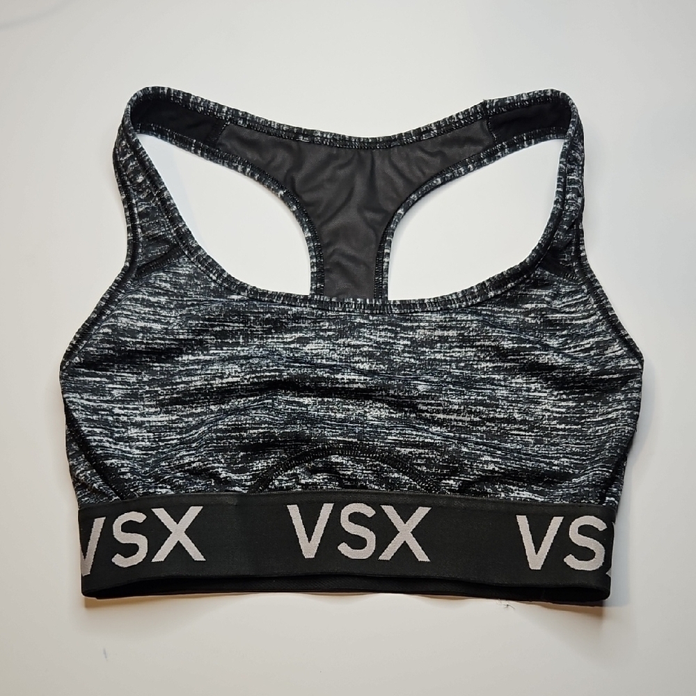 Victoria Secret VSX Gray Black White Sports Bra Mesh Lining No Padding Size XS